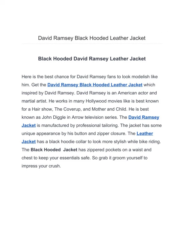 David Ramsey Black Hooded Leather Jacket