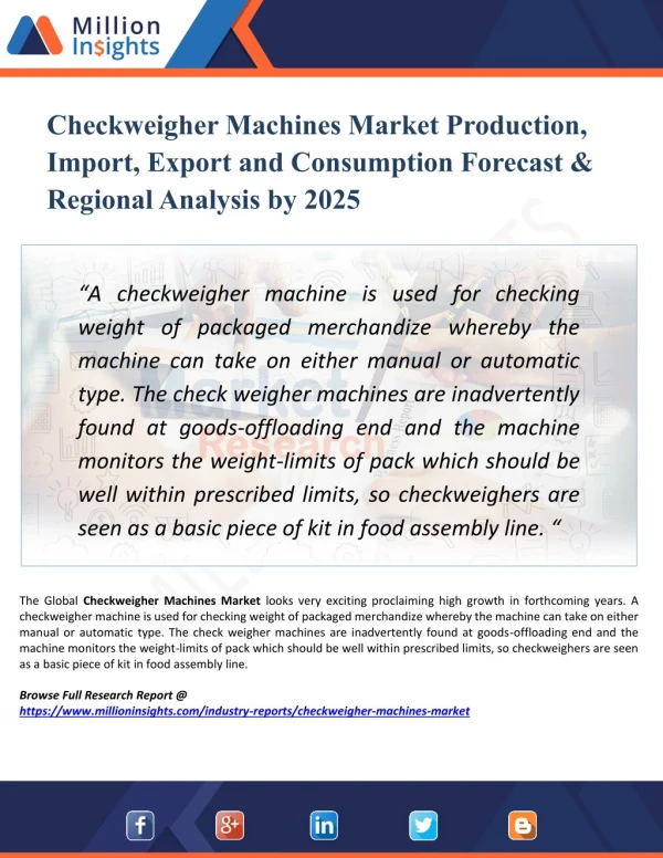 Checkweigher Machines Market Outlook By Industry Facts, Size, Sales, Growth, Applications, Products, Revenue & Forecast