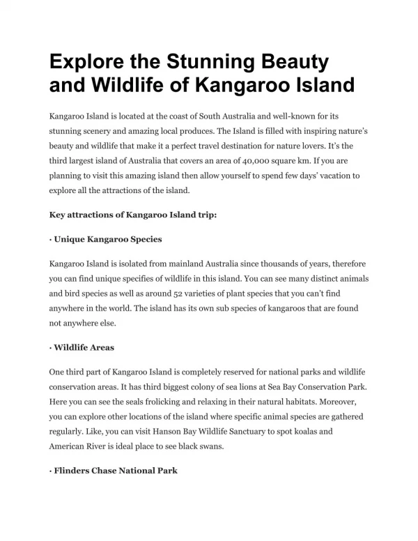 Explore the Stunning Beauty and Wildlife of Kangaroo Island