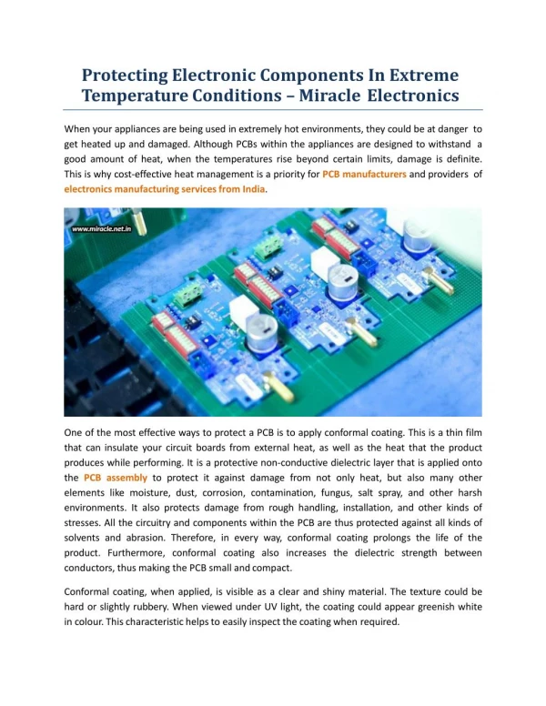 Protecting Electronic Components In Extreme Temperature Conditions - Miracle Electronics