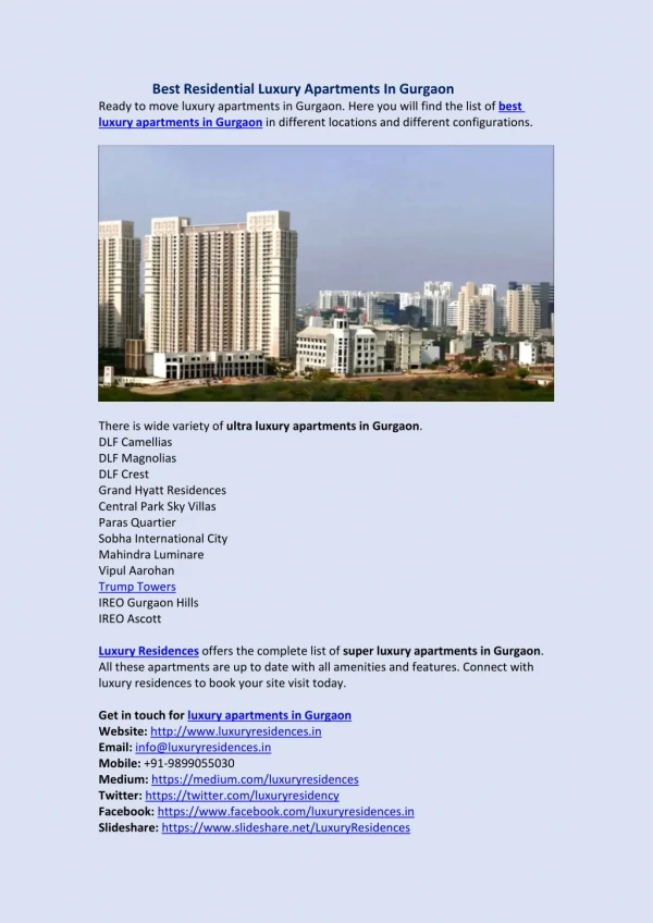 Luxury Apartments To Buy In Gurgaon