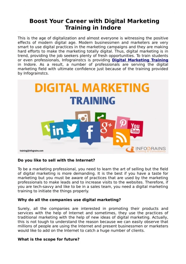 Boost Your Career With Digital Marketing Training in Indore