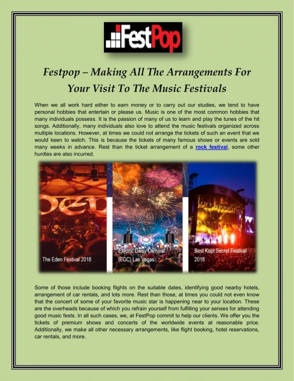 Festpop – Making All The Arrangements For Your Visit To The Music Festivals