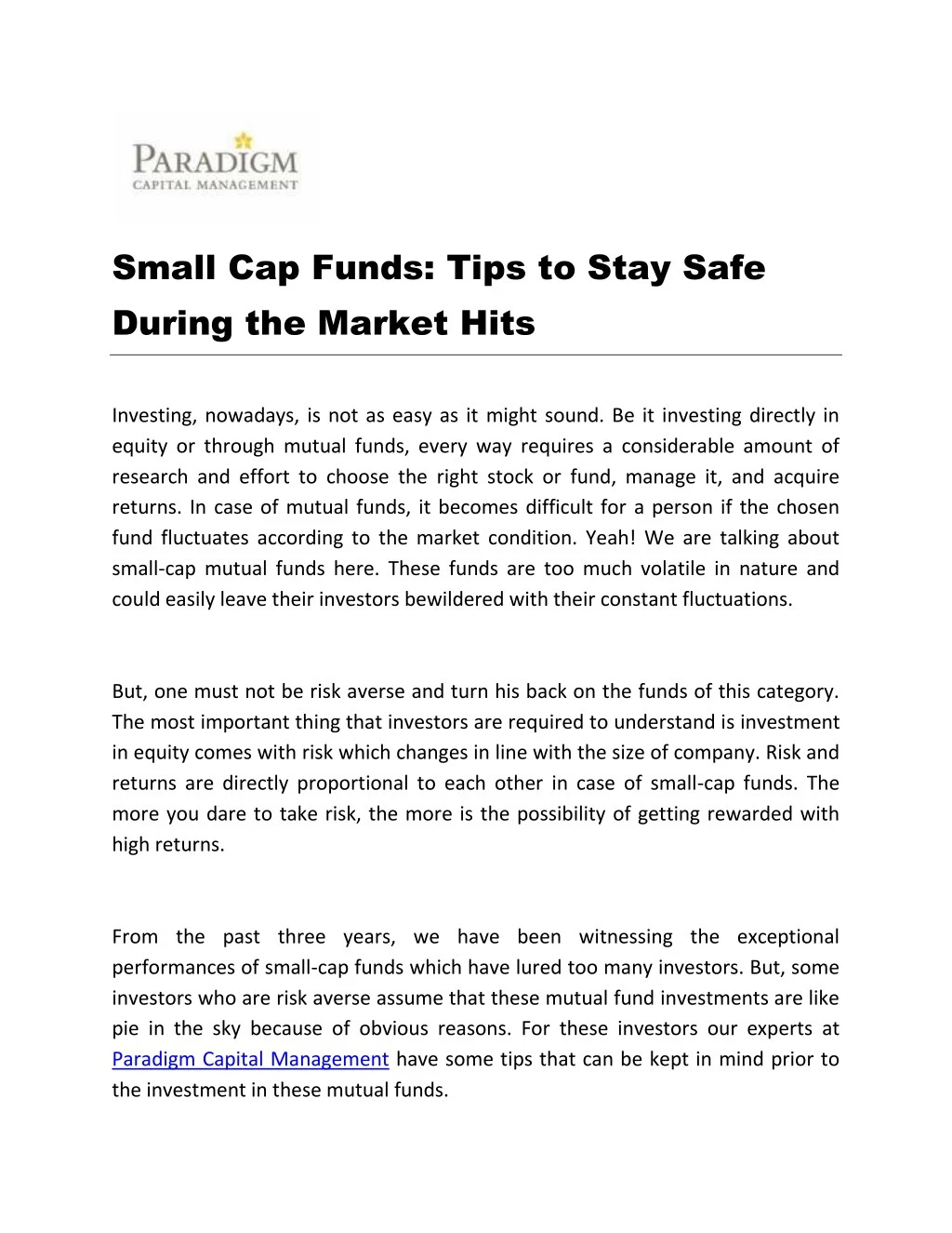small cap funds tips to stay safe during