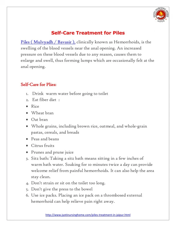 Self-care remedies to prevent and avoid piles from Jyoti Nursing home | Jaipur
