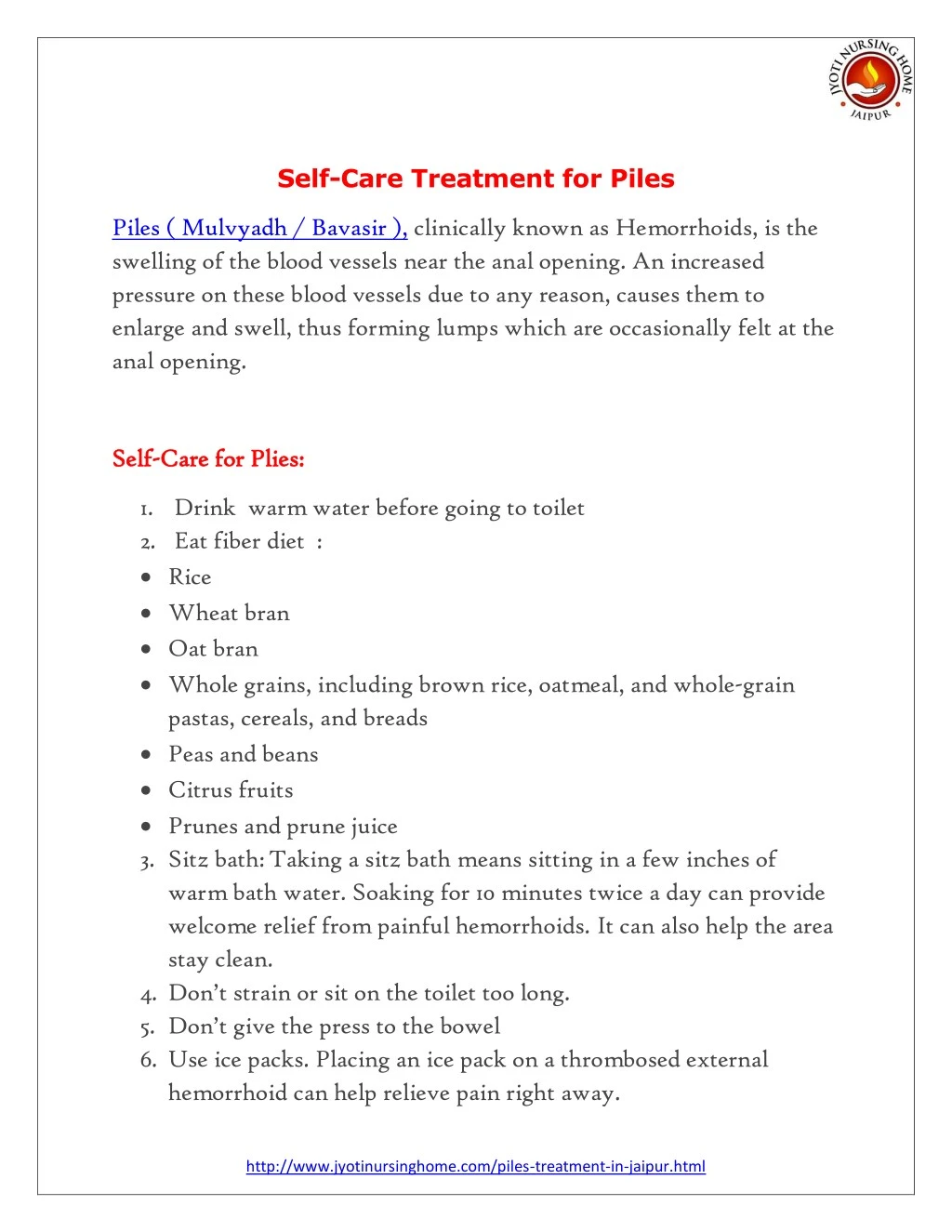 self care treatment for piles