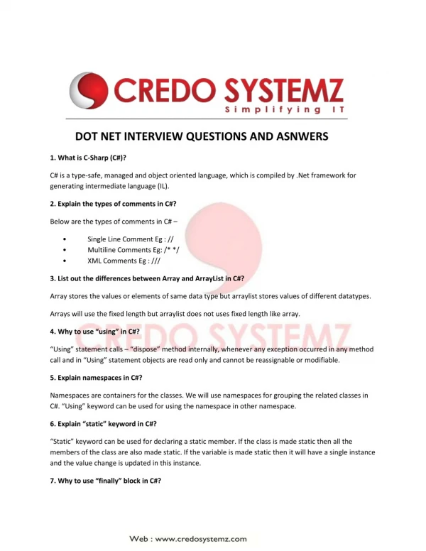 Dot Net Interview Questions and Answers