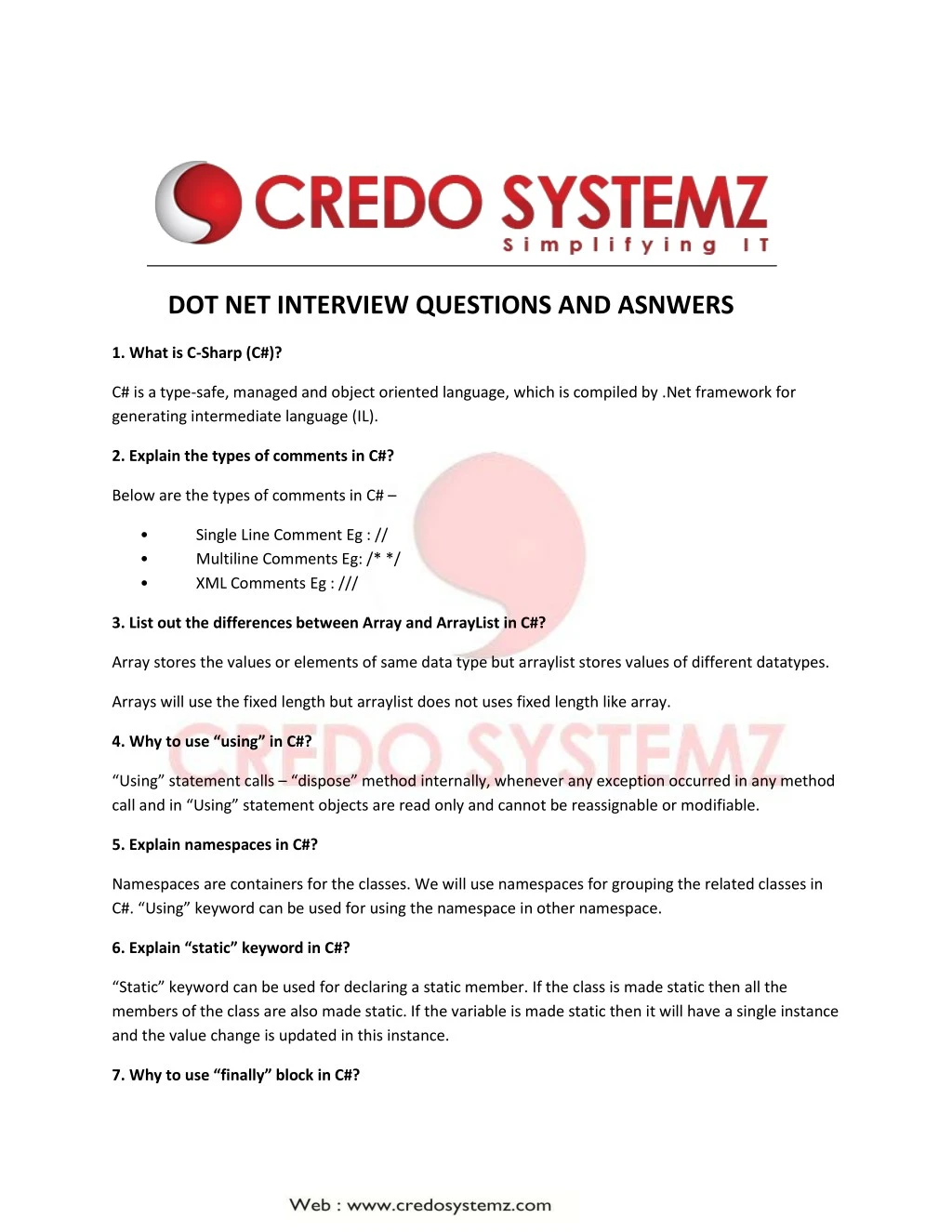 dot net interview questions and asnwers