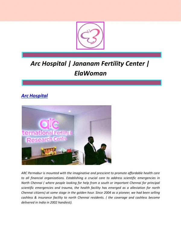 Arc Hospital | Jananam Fertility Center | ElaWoman