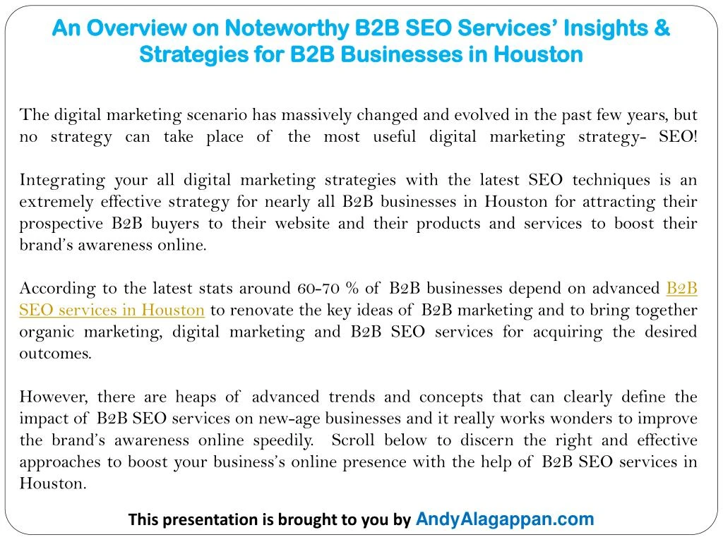 an overview on noteworthy b2b seo services insights strategies for b2b businesses in houston