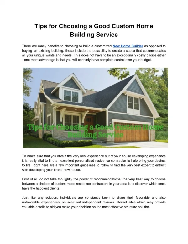 Tips for Choosing a Good Custom Home Building Service