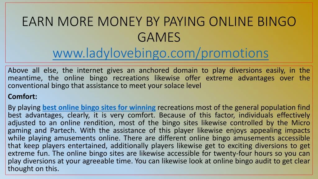 earn more money by paying online bingo games www ladylovebingo com promotions