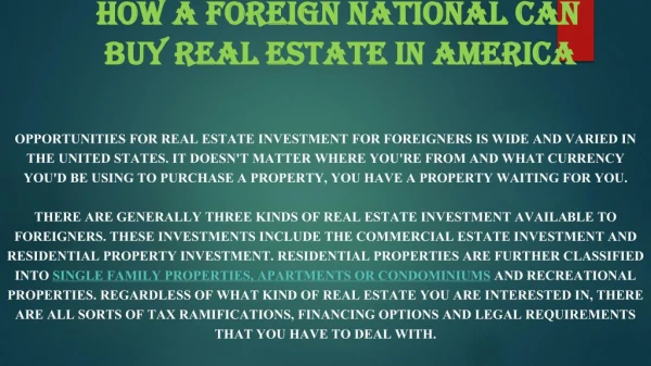 How a Foreign National Can Buy Real Estate in America