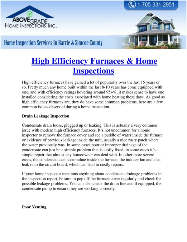 High Efficiency Furnaces & Home Inspections