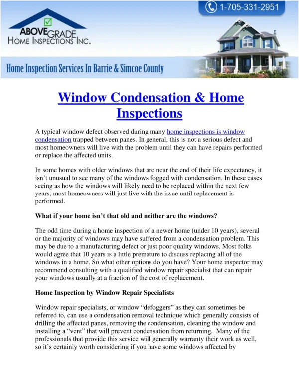 Window Condensation & Home Inspections