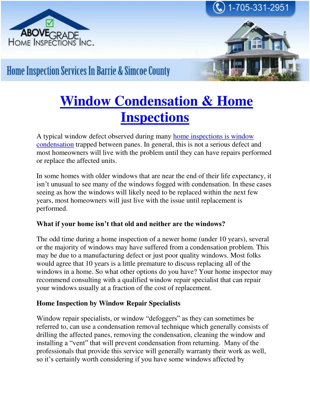 window condensation home inspections