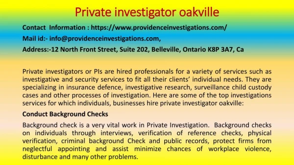 List of Top Services Performed By Private Investigator Oakville