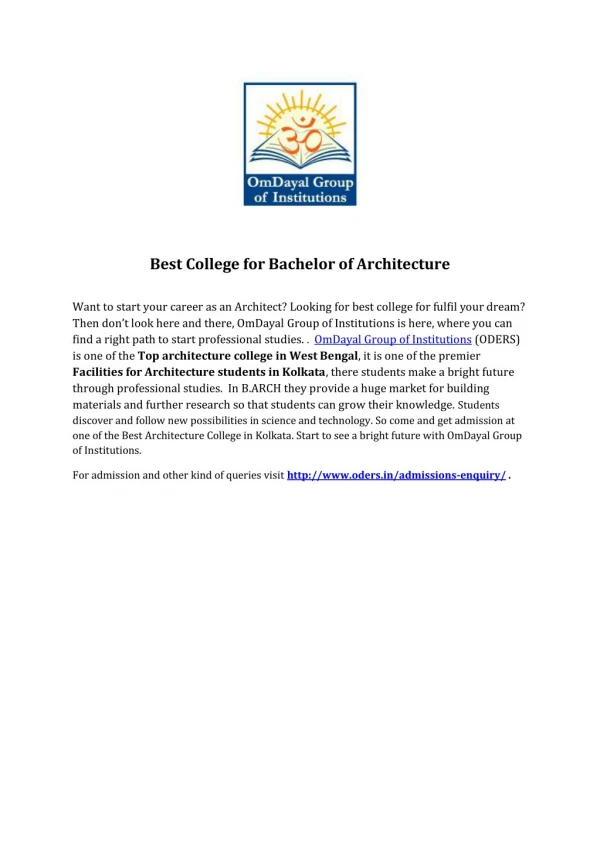 Best College for Bachelor of Architecture