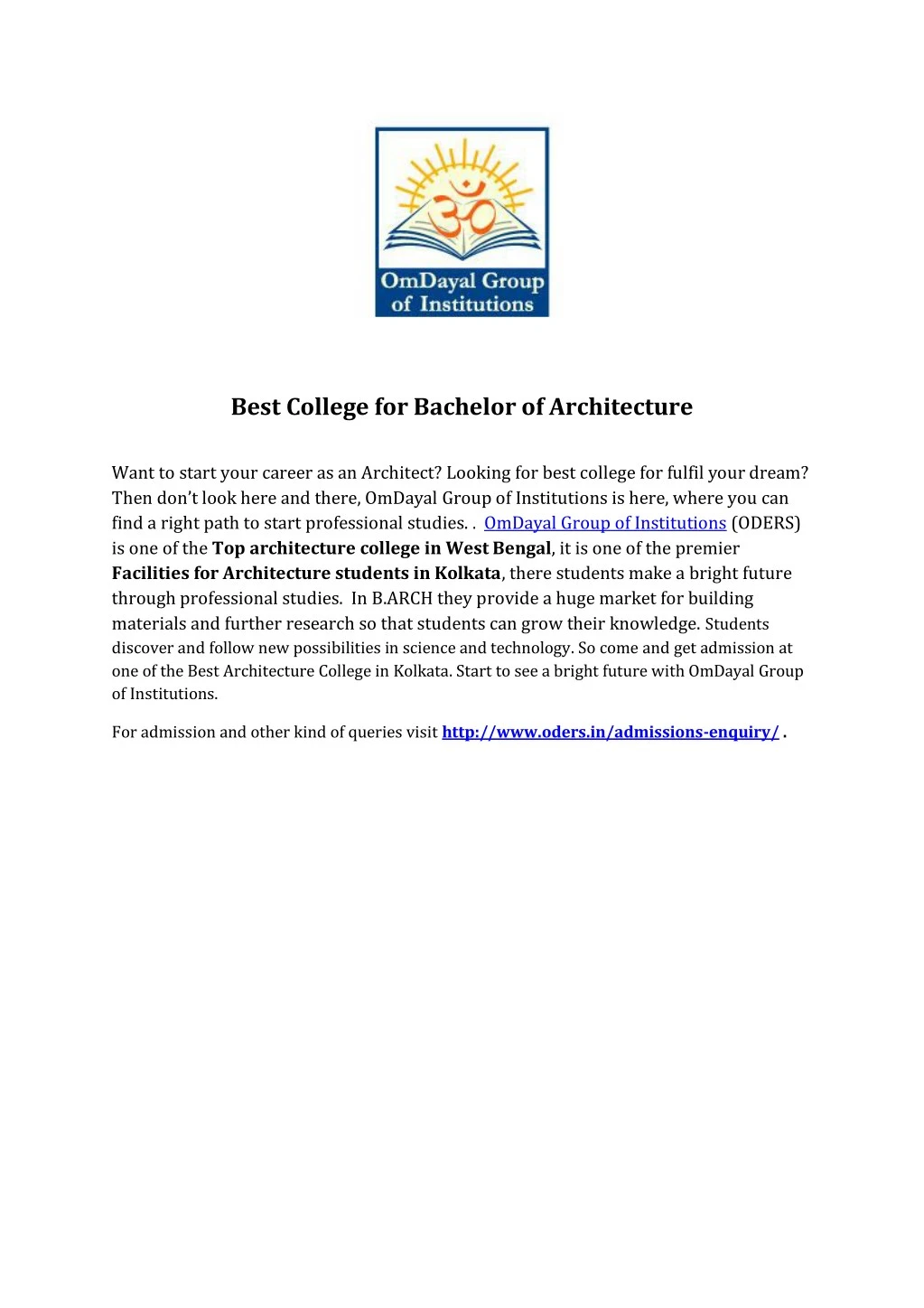 best college for bachelor of architecture
