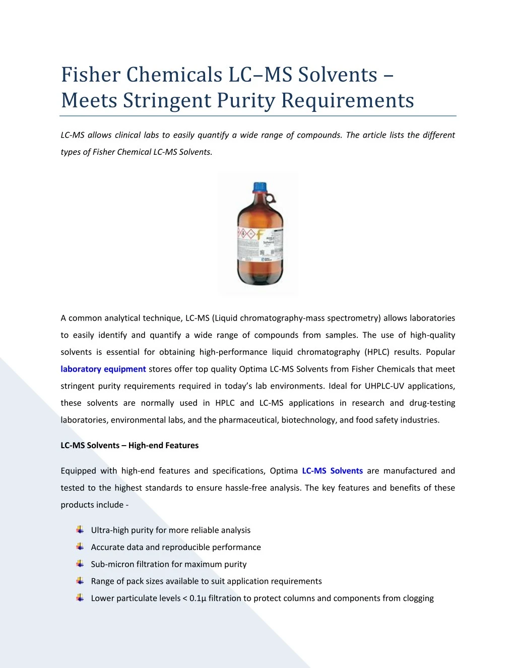 fisher chemicals lc ms solvents meets stringent