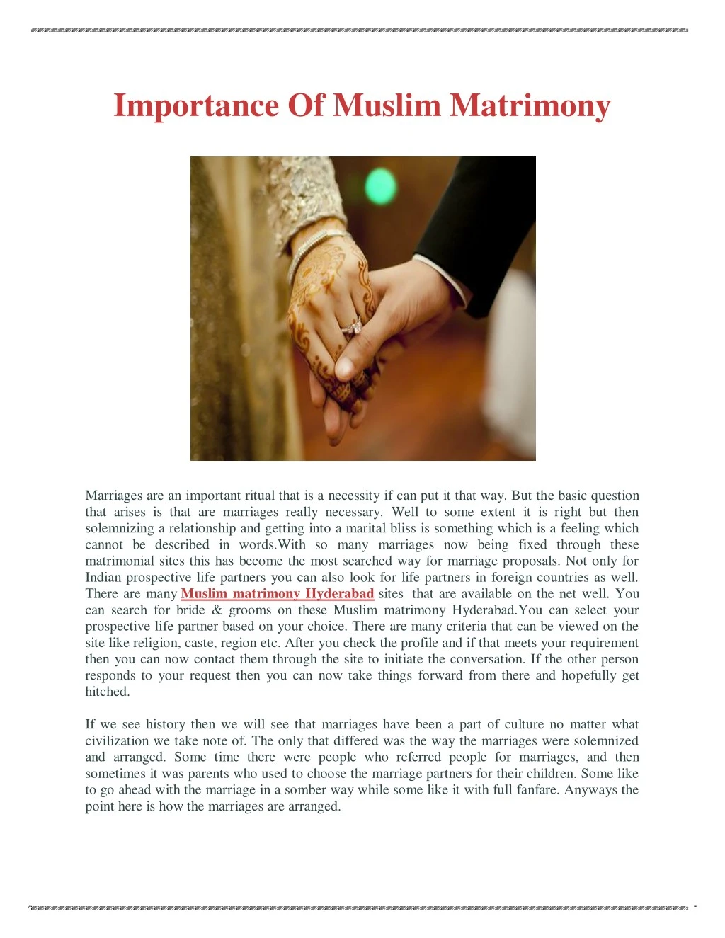 importance of muslim matrimony