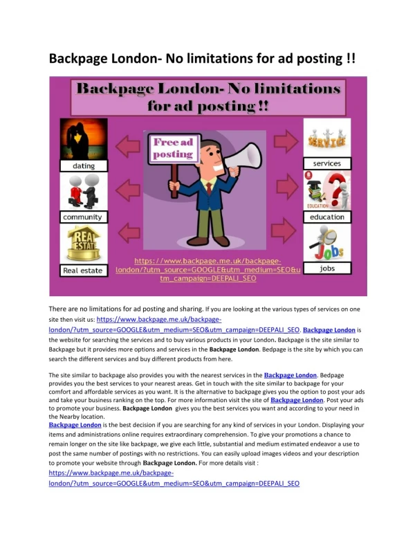 Backpage London- No limitations for ad posting !!