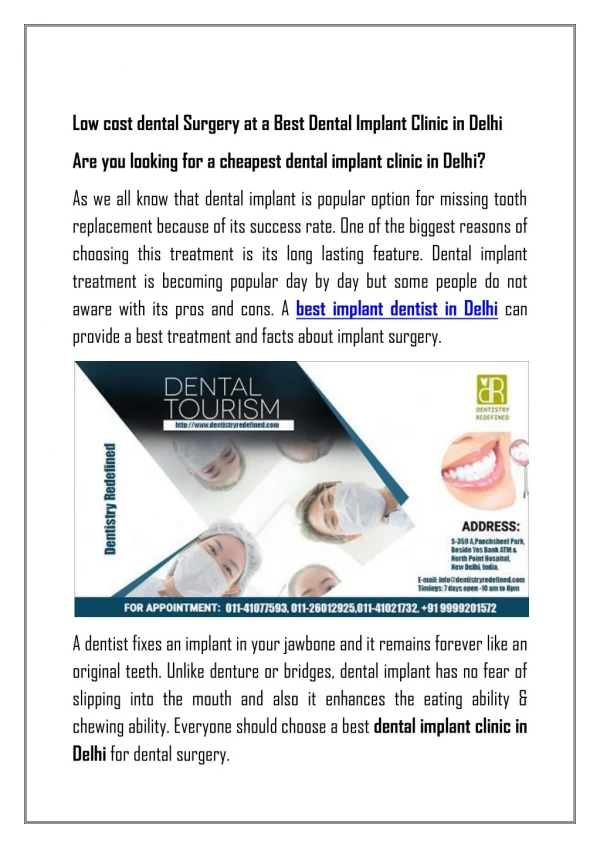 Low cost dental Surgery at a Best Dental Implant Clinic in Delhi