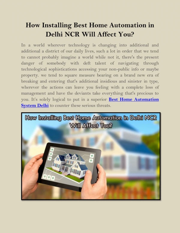 How Installing Best Home Automation in Delhi NCR Will Affect You?