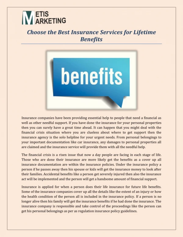 Choose the Best Insurance Services for Lifetime Benefits