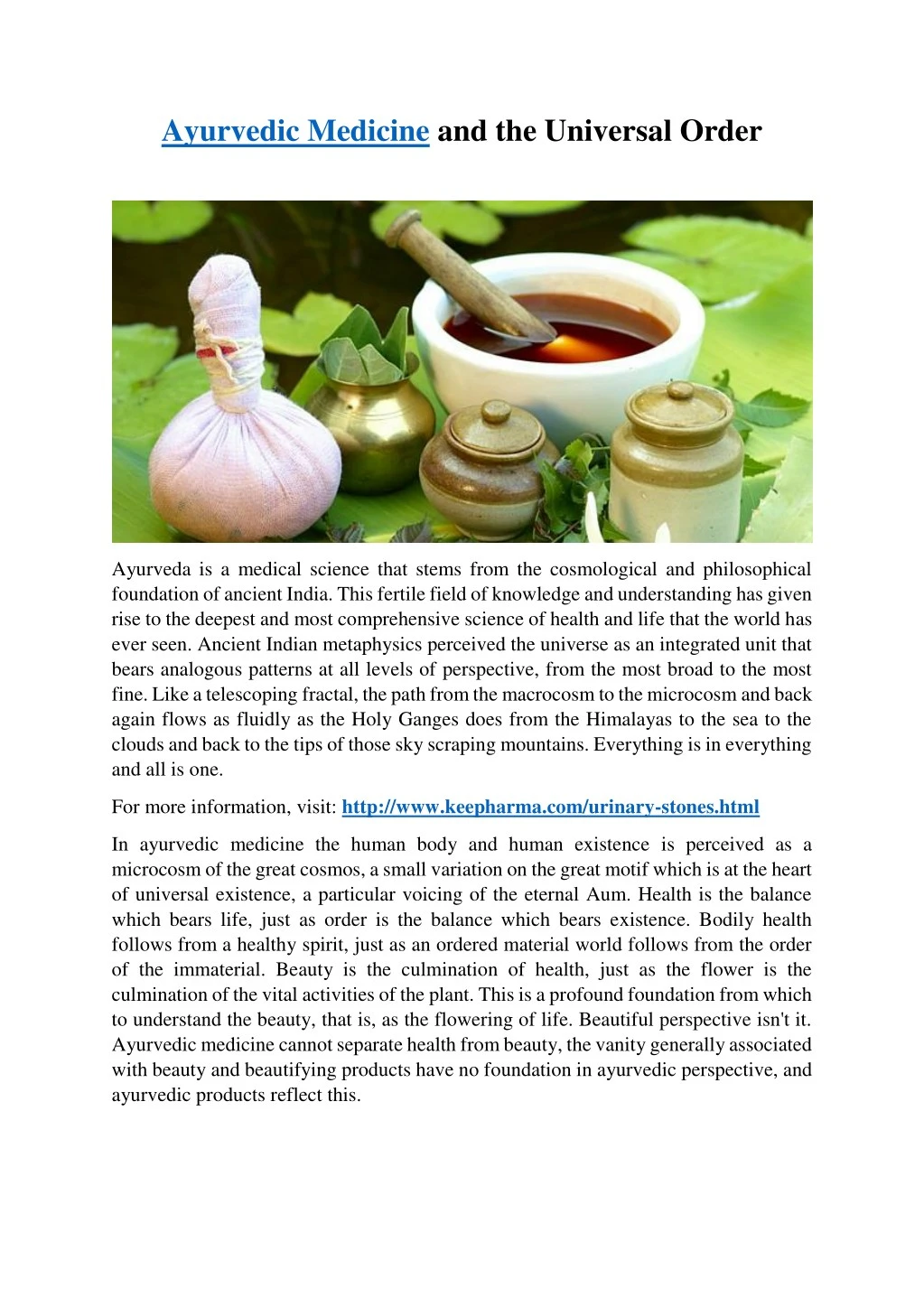 ayurvedic medicine and the universal order