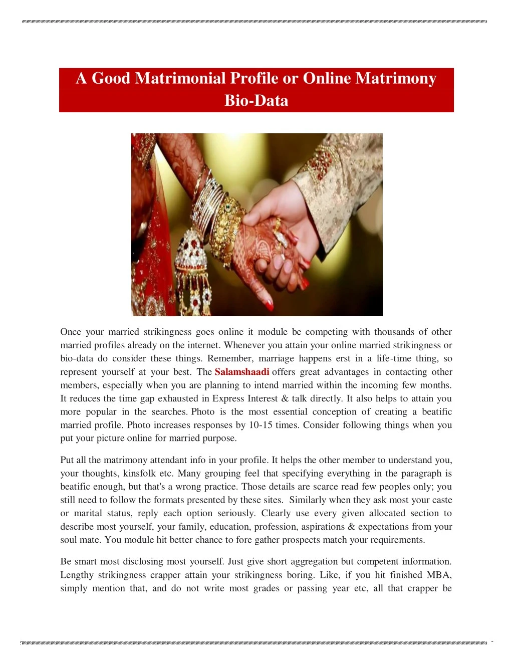 a good matrimonial profile or online matrimony