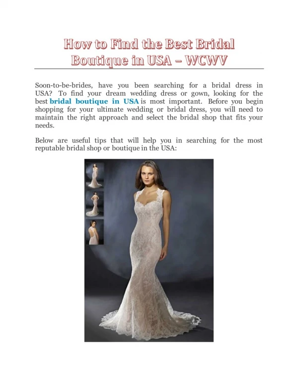 How to Find the Best Bridal Boutique in USA - WCWV