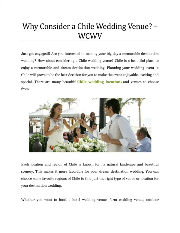 Why Consider a Chile Wedding Venue? - WCWV