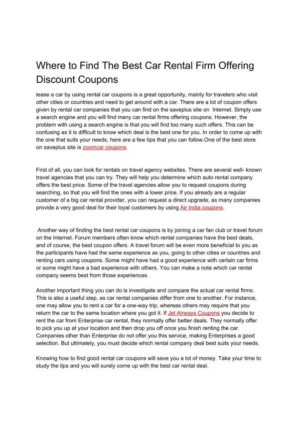 Where to Find The Best Car Rental Firm Offering Discount Coupons