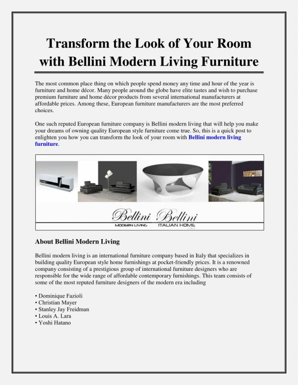 Transform the Look of Your Room with Bellini Modern Living Furniture
