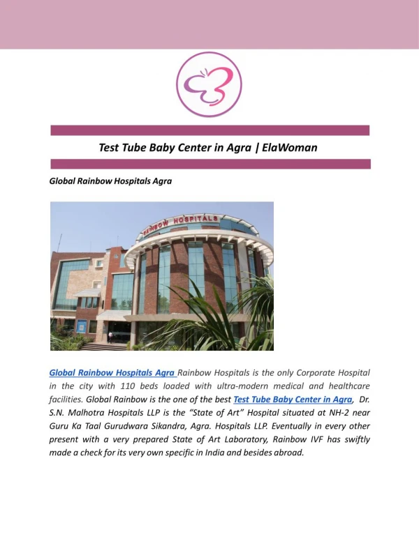 Test Tube Baby Center in Agra | ElaWoman