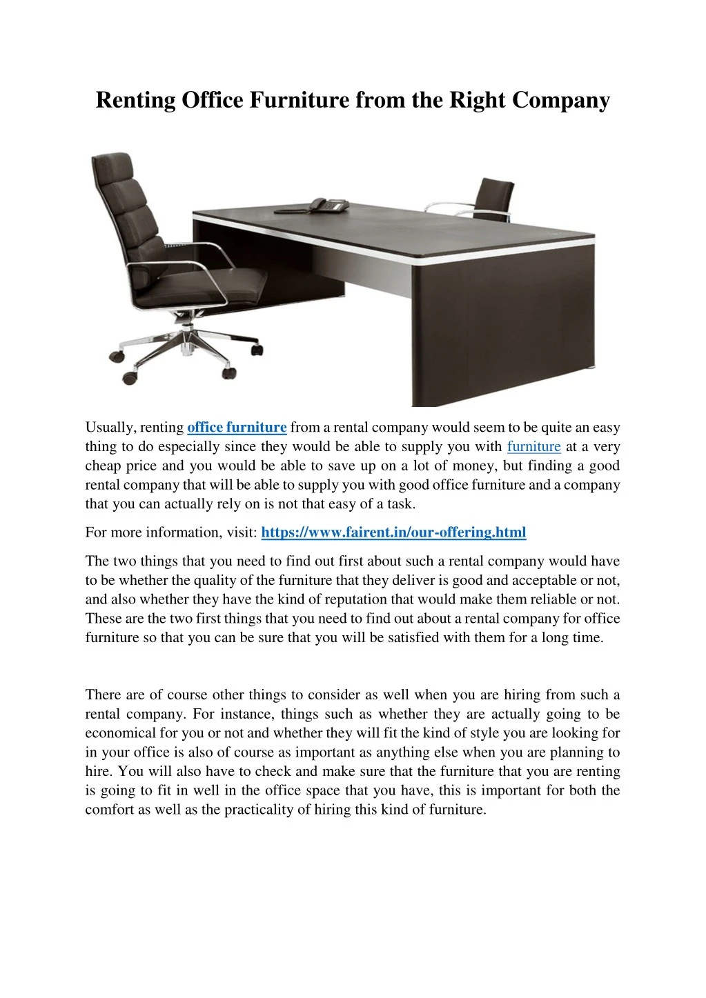 renting office furniture from the right company