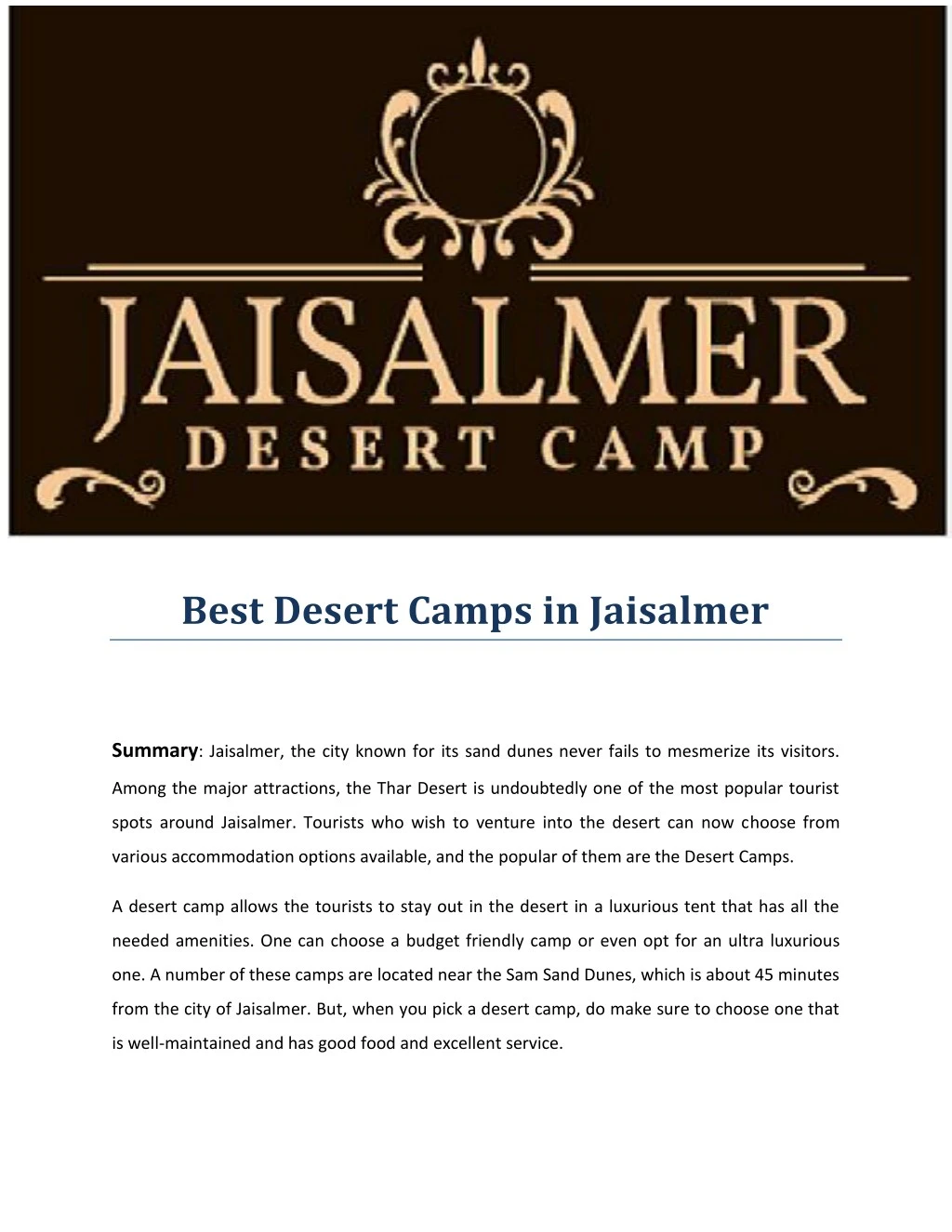 best desert camps in jaisalmer