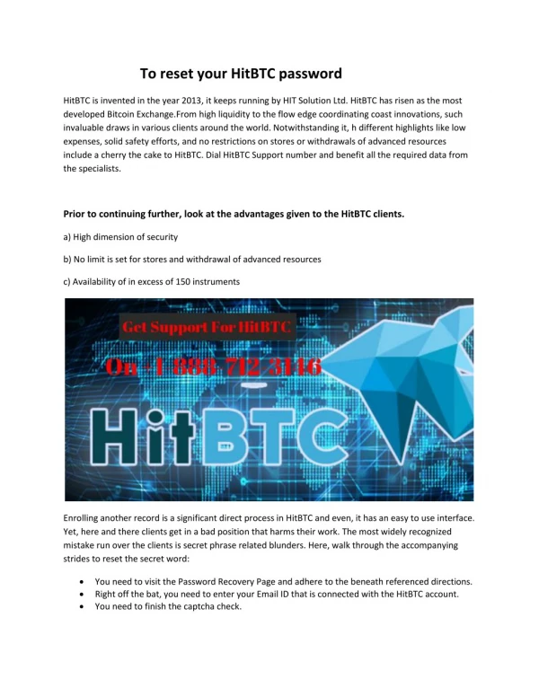 Hitbtc Customer Support 1-888-712-3146 Number
