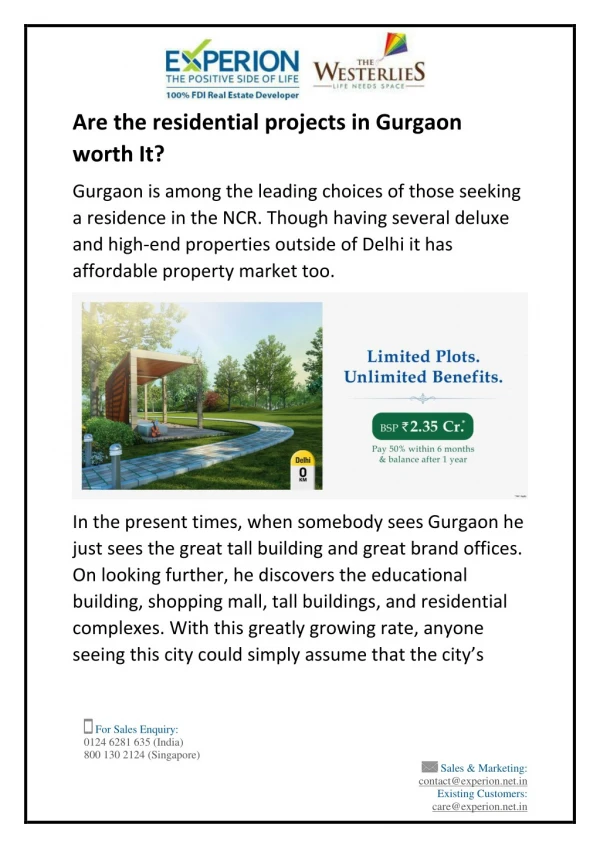 Are the residential projects in Gurgaon worth It?