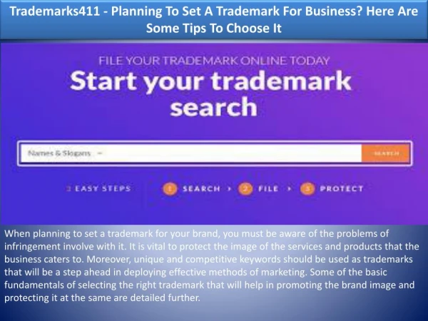 Trademarks411 - Planning To Set A Trademark For Business? Here Are Some Tips To Choose It