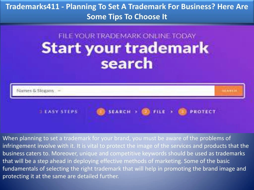 trademarks411 planning to set a trademark