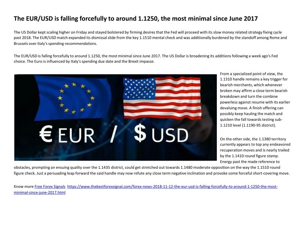 the eu r usd is f a lli n g forcefully to around