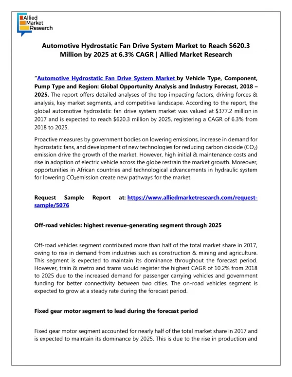 Top Impacting Factors Automotive Hydrostatic Fan Drive System Market Forecast 2025