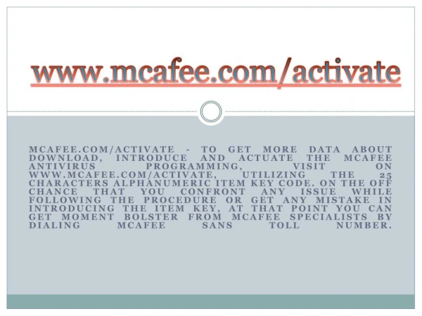 MCAFEE.COM/ACTIVATE- ACTIVATE OR DOWNLOAD MCAFEE ANTIVIRUS PRODUCT