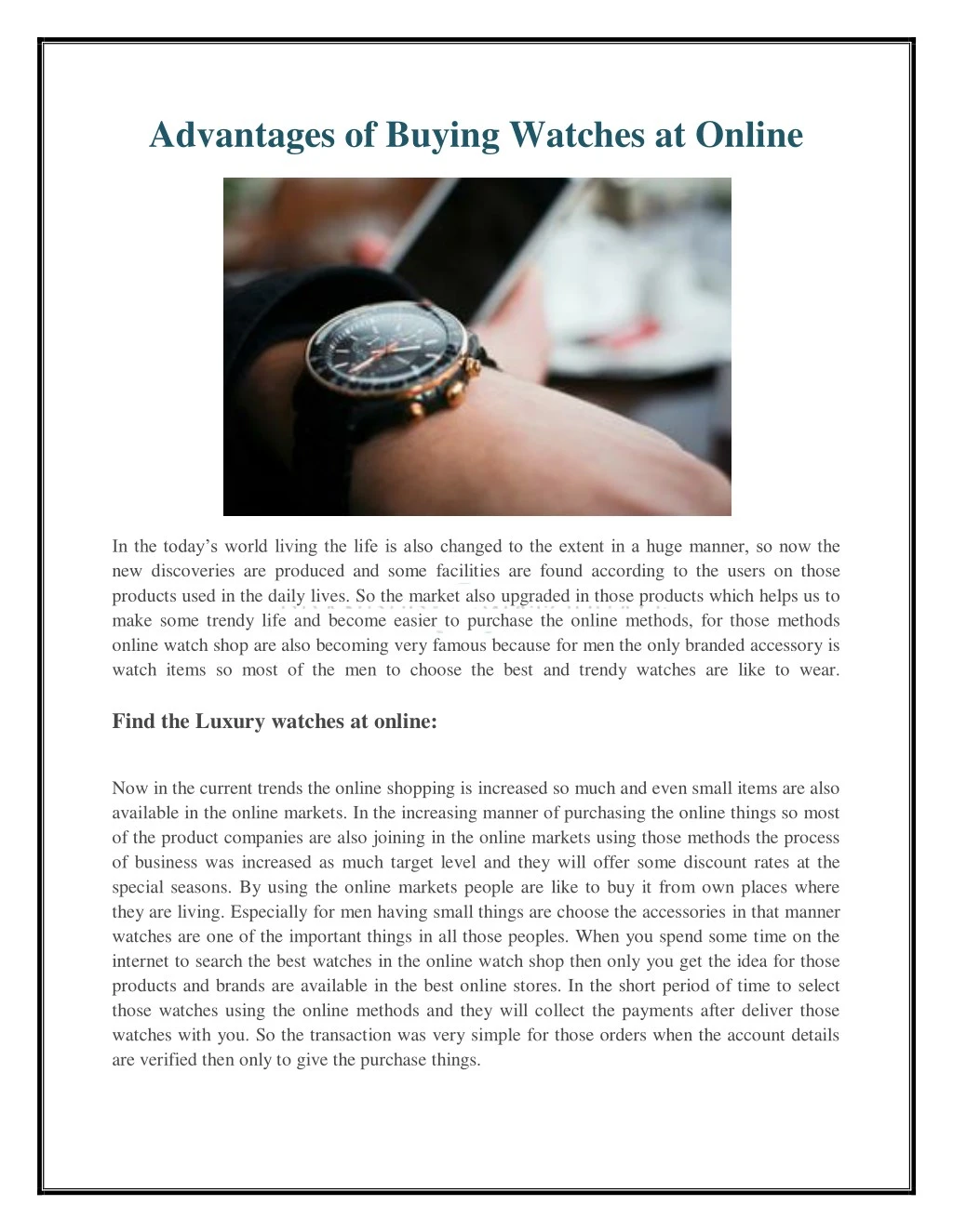 advantages of buying watches at online