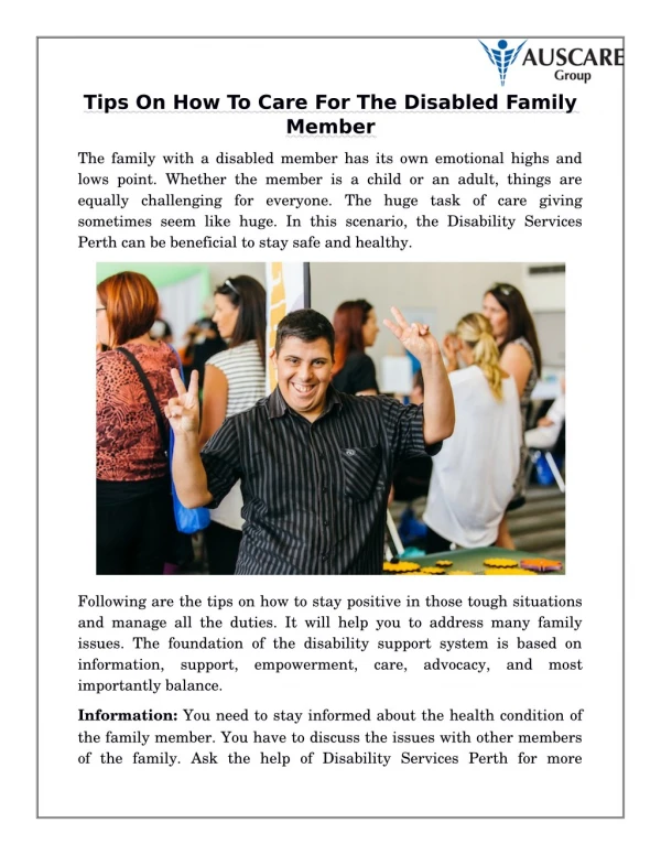 Tips On How To Care For The Disabled Family Member