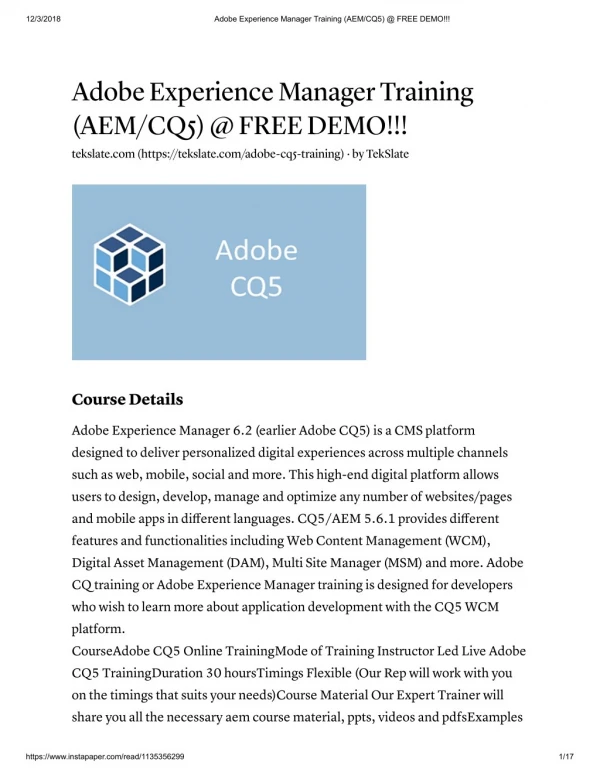 Learn Adobe CQ5 Training Online Tutorials For Free