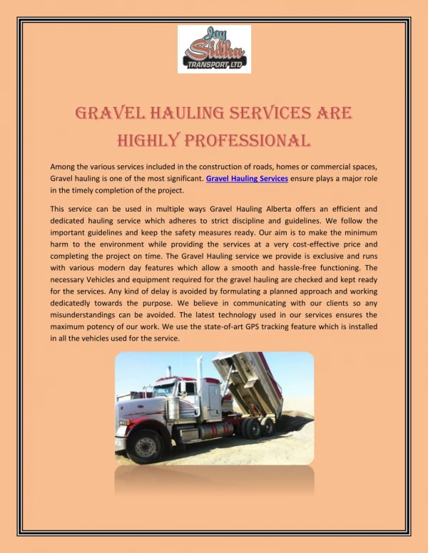 Gravel Hauling Services are Highly Professional