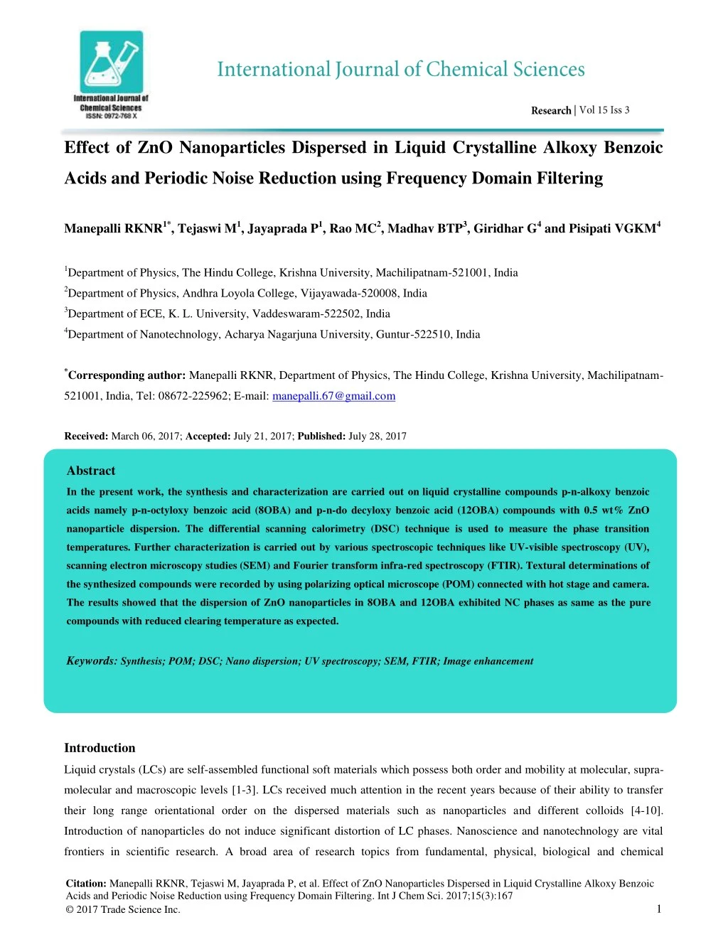 effect of zno nanoparticles dispersed in liquid